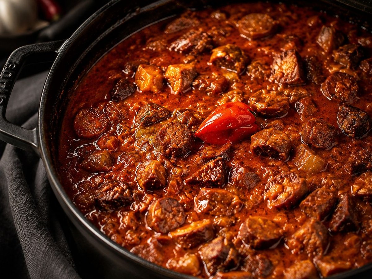 Rougail saucisses, plat créole préparé par Le Paille en Queue, traiteur en Dordogne